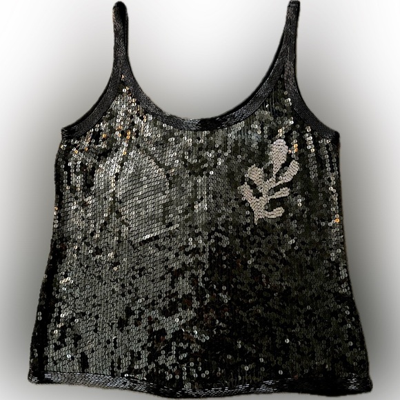 Naeem Khan Tops - Vintage Riazee Naeem Khan Size M Black Silk Hand Embroidered Beaded Tank Top